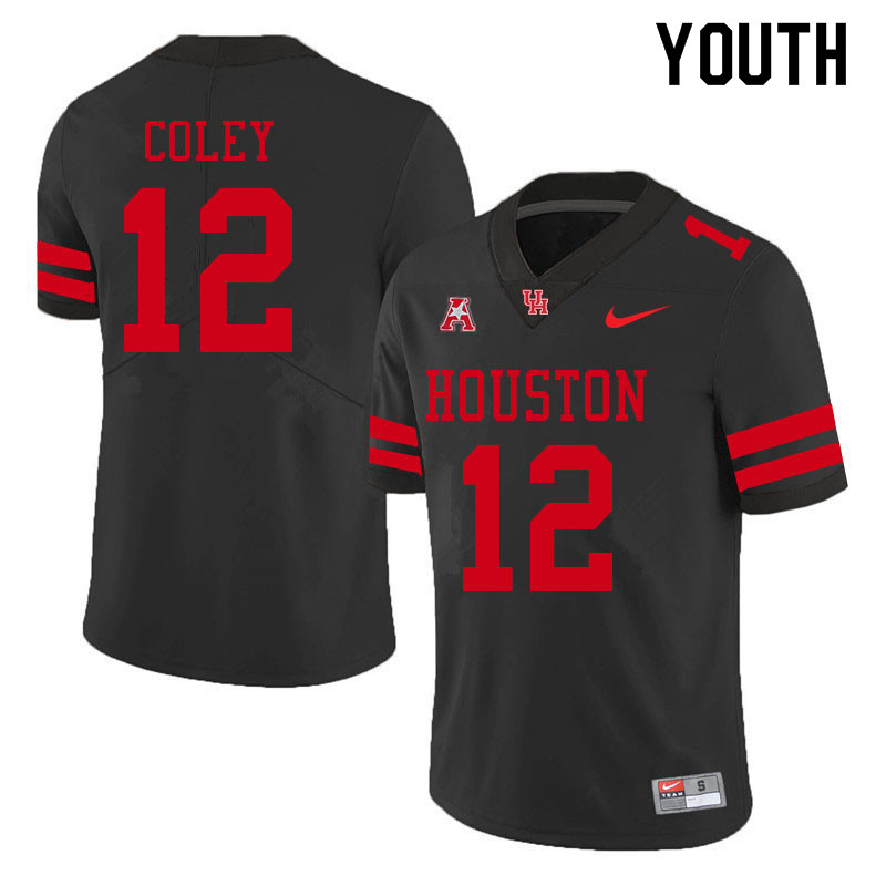 Youth #12 Lucas Coley Houston Cougars College Football Jerseys Sale-Black - Click Image to Close